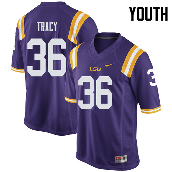 Youth #36 Cole Tracy LSU Tigers College Football Jerseys Sale-Purple